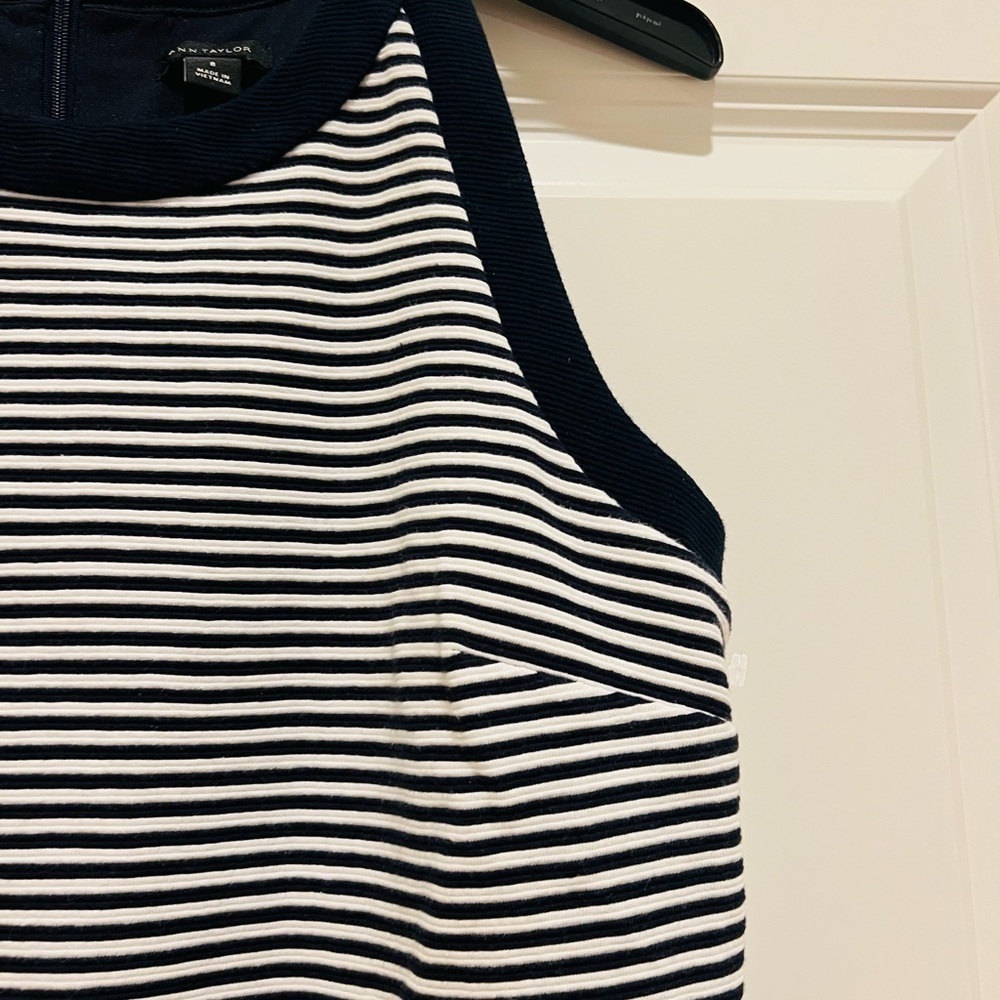 Ann Taylor size 8 white and navy striped dress with stretch.  Great condition! - Picture 4 of 8